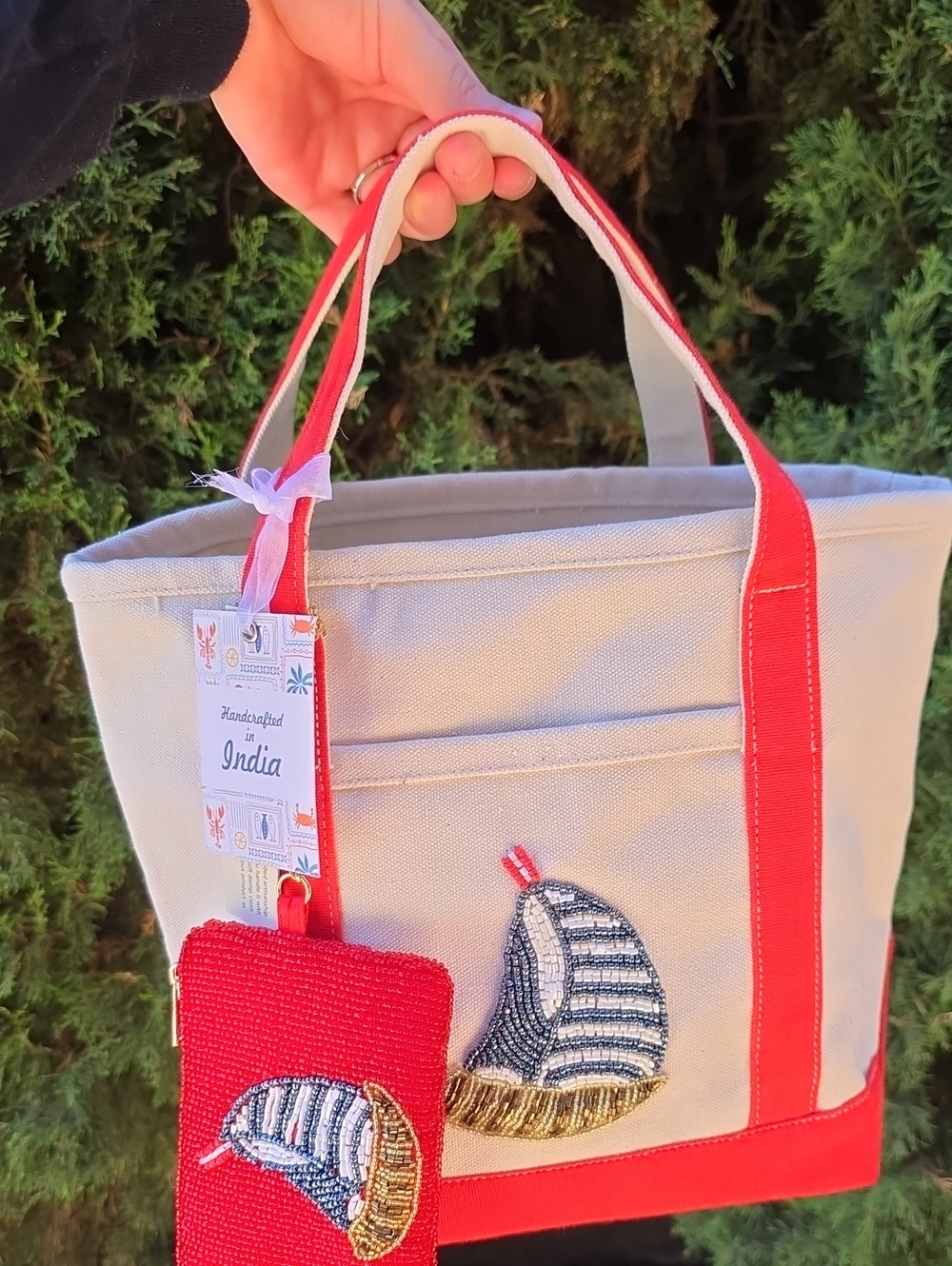 Sailboat ⛵️ Beaded Tote with Matching Coin Purse